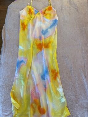 Diane Von Furstenberg TARGET Yellow Tie-Dye Satin Slip Dress
